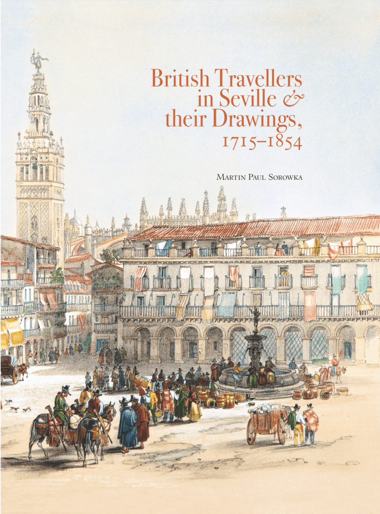 a publication cover for a book about British Travellers and thier drawings of Seville.